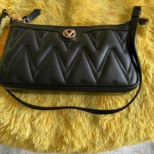 Valentino By Mario Valentino Black Chevron Crossbody Bag